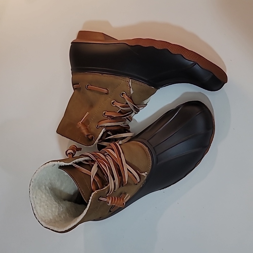 Seven7 Two-Tone Brown and Black Winter Rain Boots